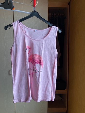 Superbe débardeur rose jamais porté avec flamand rose 100% coton