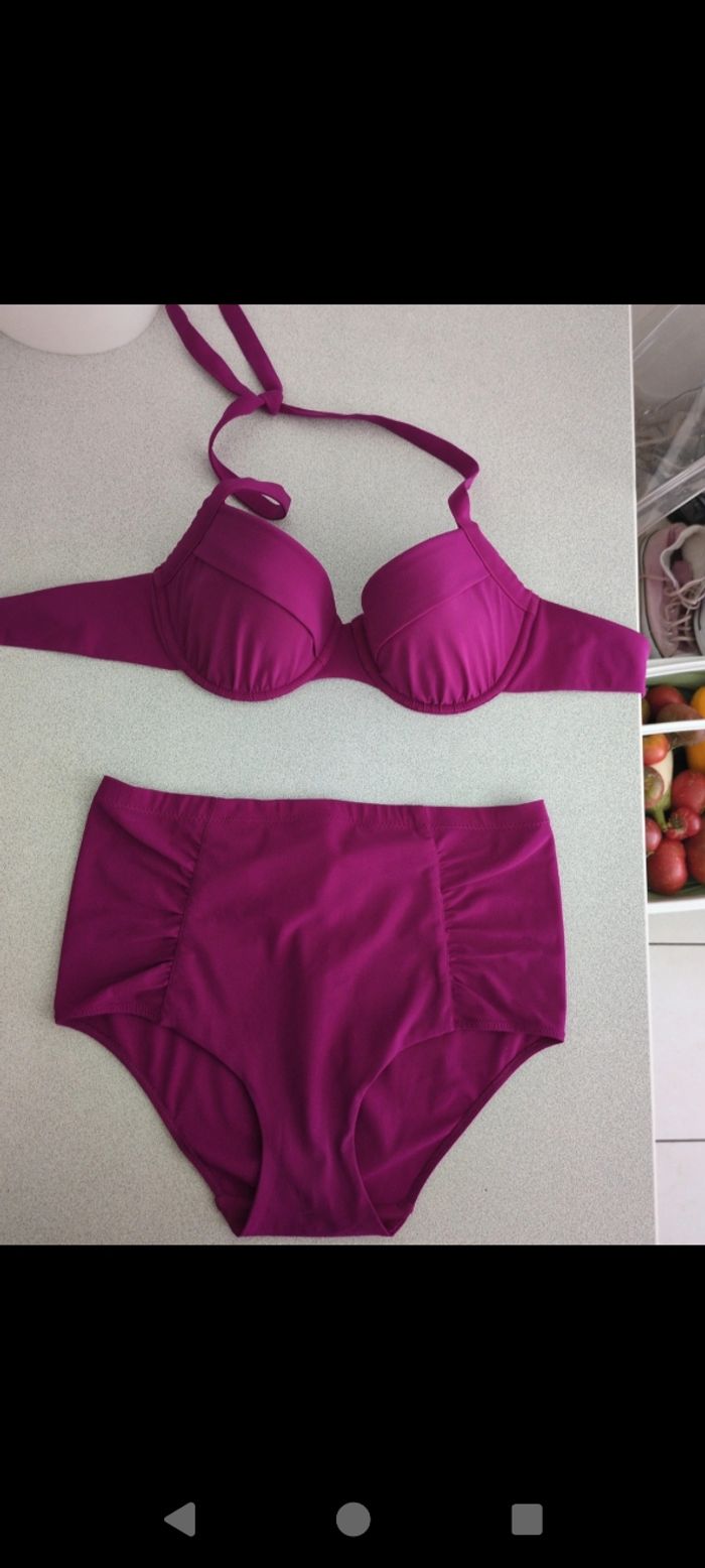 Maillot 2 pièce taille haute fushia Etam 42 C - photo numéro 6