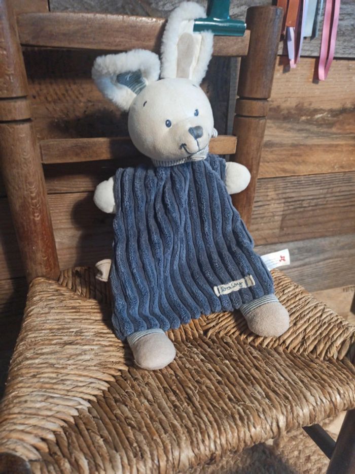Doudou lapin Nicotoy bleu velours côtelé TBE - photo numéro 6