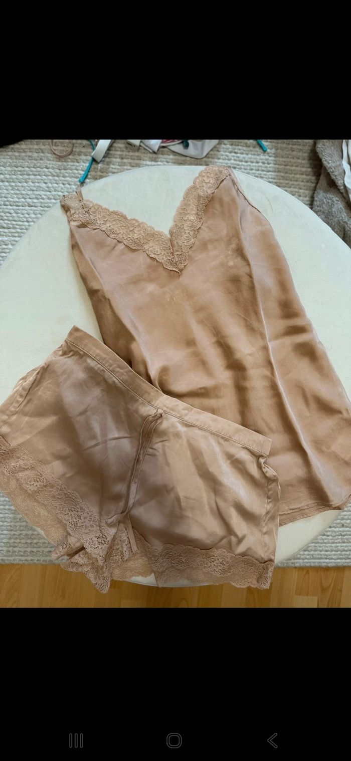 Ensemble pyjama short caraco beige 100% soie - Etam - Taille XS : 34 - photo numéro 2