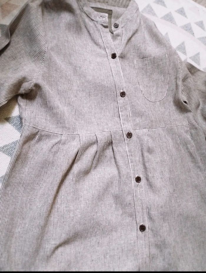 Robe chemise - Écru rayée marron - Lin Viscose - Léa Fashion - S - Excellent État - photo numéro 6