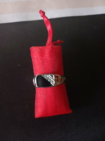 Bague chevalière argenté, noir et blanc T68
