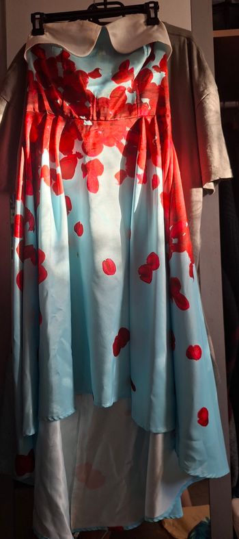Robe bustier bleue avec pétales rouges