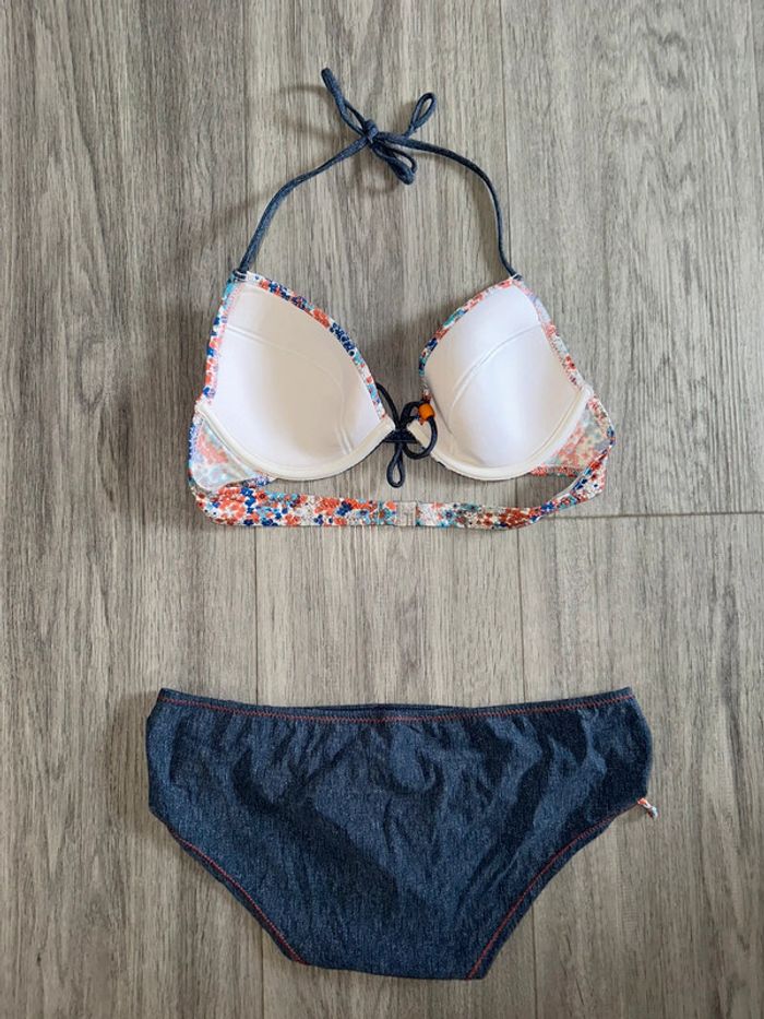 Maillot de bain deux pièces à fleurs effet jean T34/36 XS/S - photo numéro 5