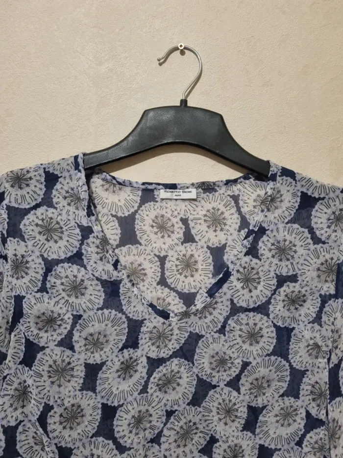 blouse manches 3/4 transparente motif pissenlit renatto bene - photo numéro 4