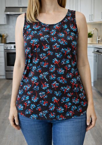 T-shirt débardeur Haut Top femme Taille 42 sans manche col rond 100% viscose Noir/Bleu