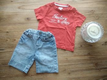 Ensemble short en jean + t-shirt rouge 18 mois
