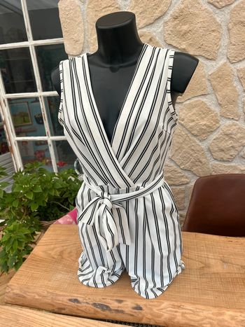 Combinaison short été  Combi à rayures femme blanche noire M 38