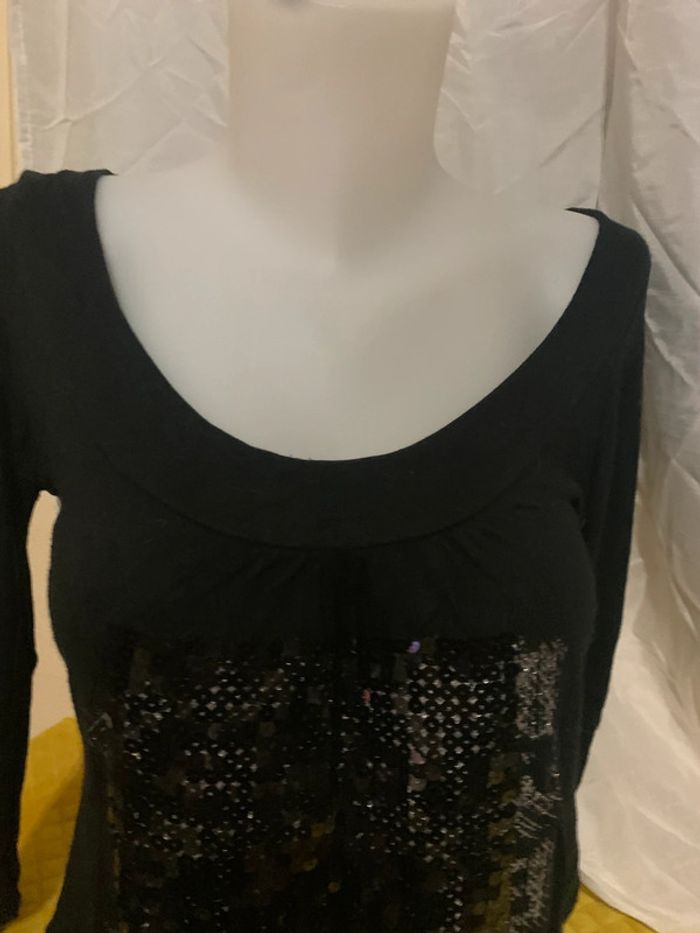 Teeshirt vintage taille 40 manches longues motif paillettes - photo numéro 3