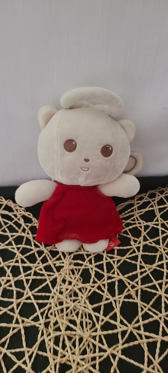 DOUDOU PELUCHE ORCHESTRA CHAT ANGE BLANC ROBE ROUGE