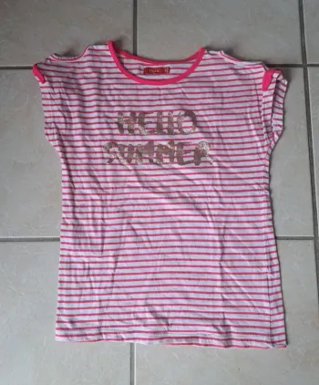 Tee shirt manches courtes à rayures rose/blanc 10 ans 👧 Tissaia en TBE