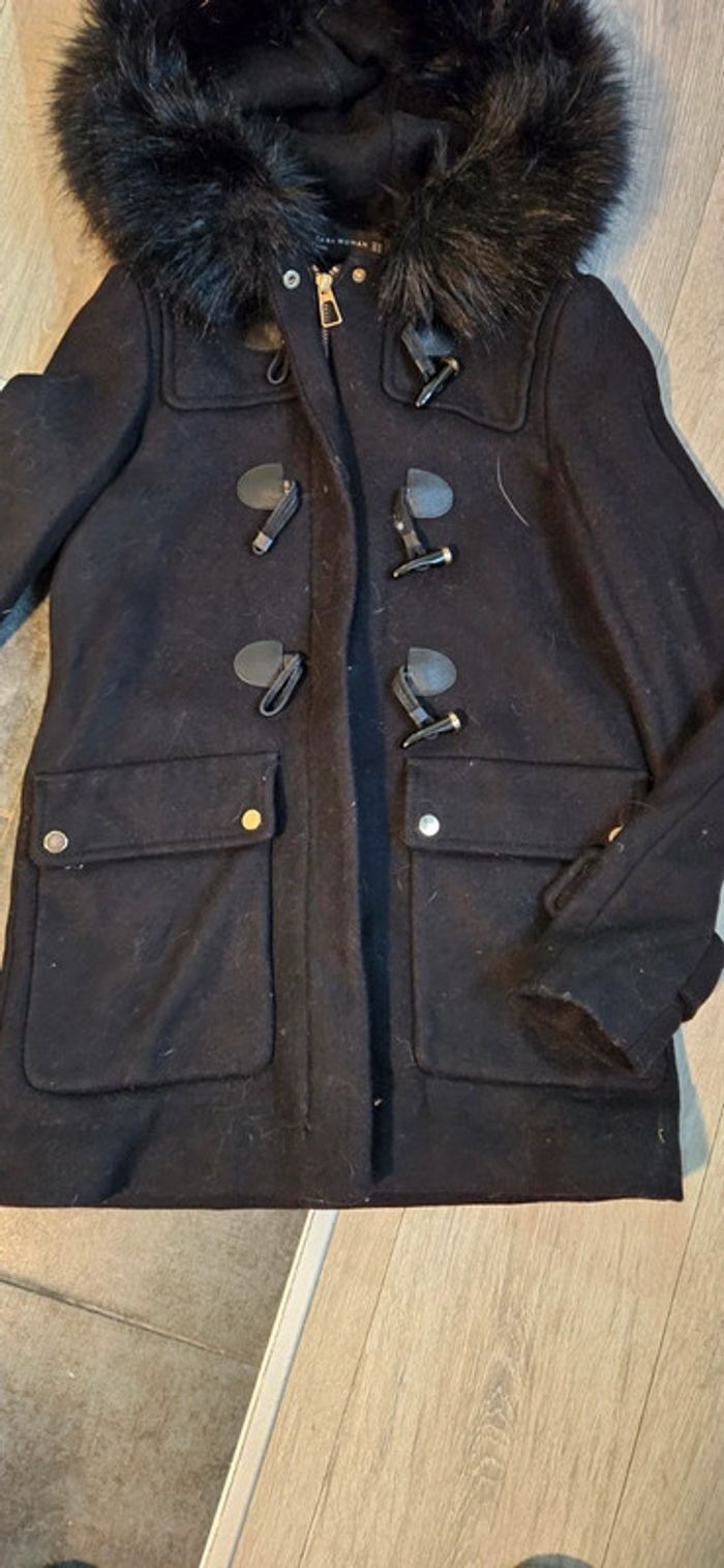 Manteau noir classique avec capuche, Zara Woman, taille XS/24 - photo numéro 3