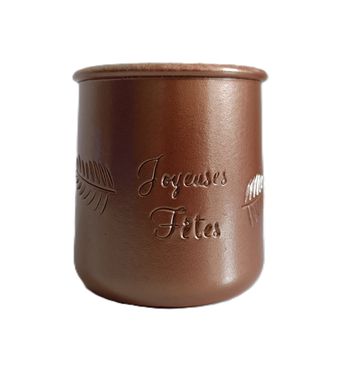 1 pot de yaourt marron pailleté. Joyeuses fêtes. Etoiles. Flocons. Feuilles. La Fermière. Grès