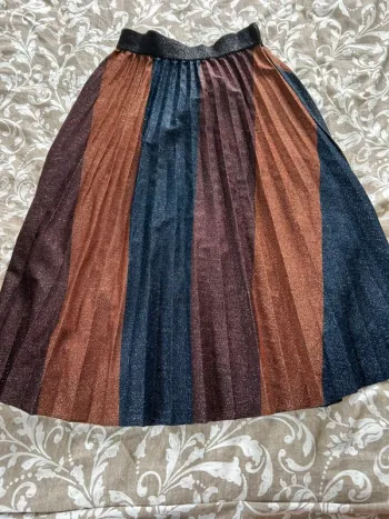 Jupe plissé, cop copine, marron bleu marine, pailletée