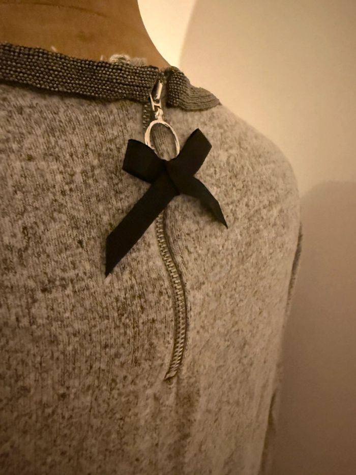 Pull gris chiné à manches 3/4 - photo numéro 4