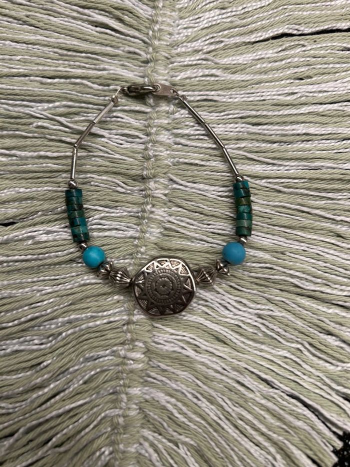 Bracelet argent indien  et perles turquoises