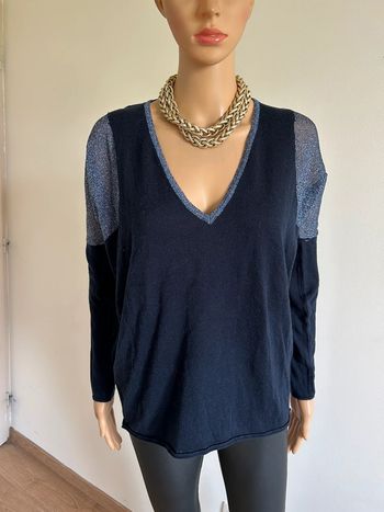 Pull bleu marine et pailleté à manches longues An’ge taille unique bon état