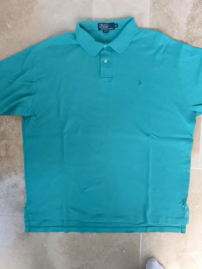 Polo Ralph Lauren homme XL pima coton vert / menthe logo violet excellent état - photo numéro 4