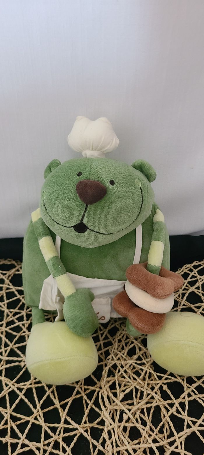 doudou peluche ours chat vert cuisinier les petits sablés dpam - - photo numéro 5