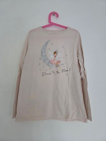 🌙 T-shirt manches longues Primark 'Dance to the Moon' - Rose pâle