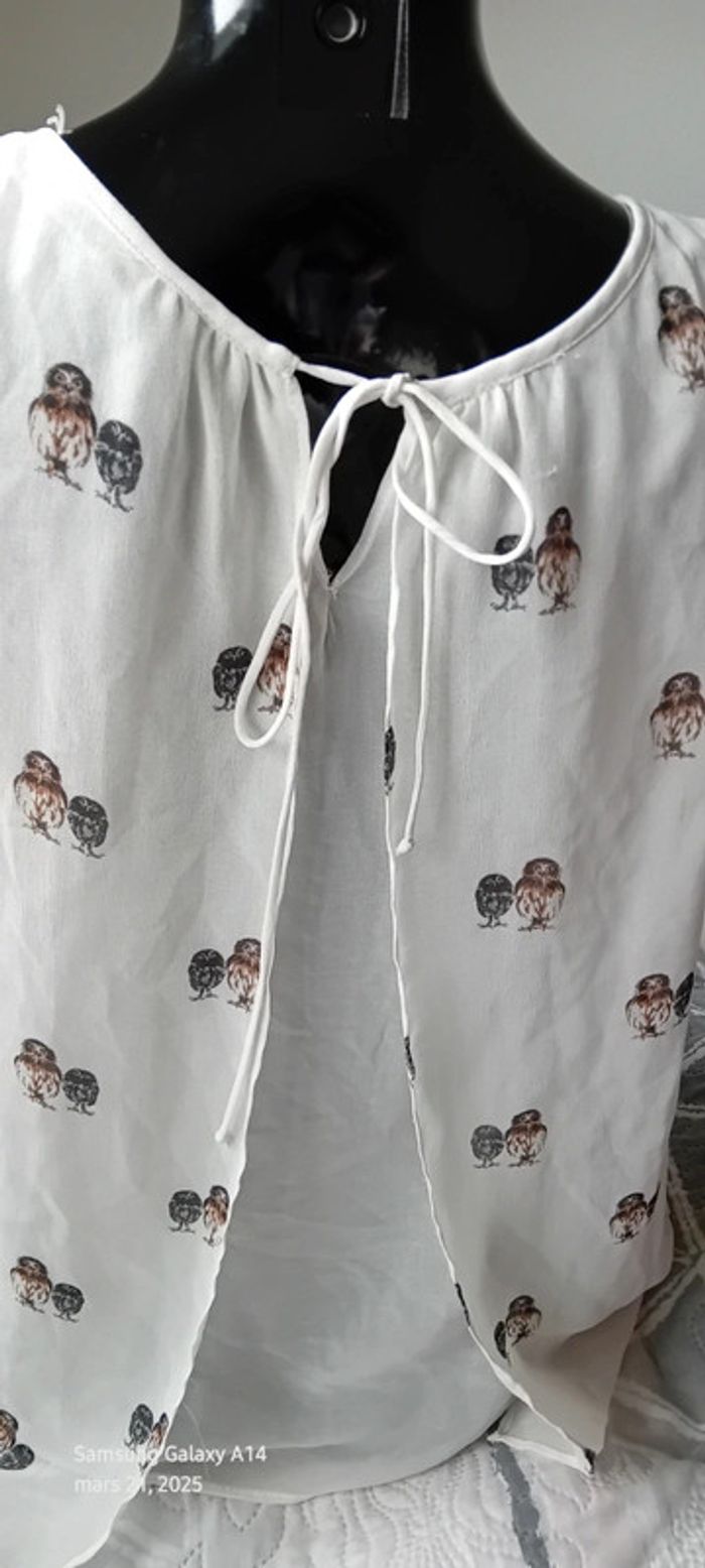 Blouse sans manches dos ouvert motif chouettes femme S trafaluc zara - photo numéro 8