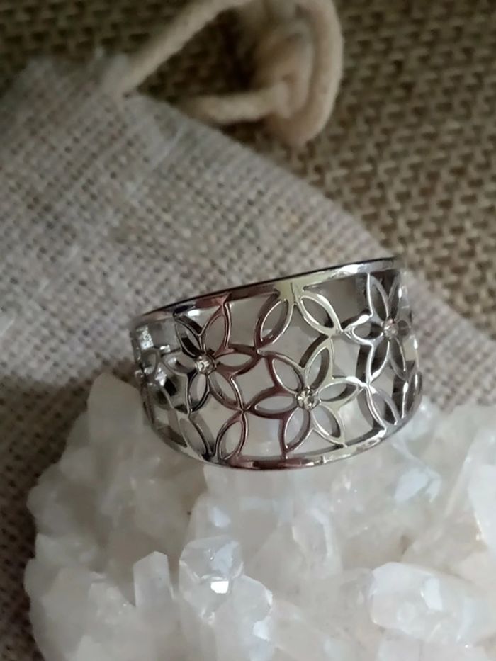 Bague bohème fleur zircons acier inoxydable argenté - photo numéro 2