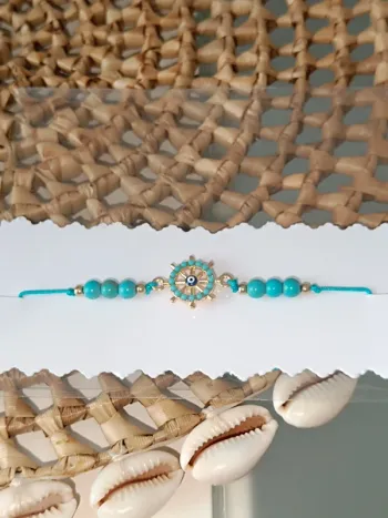 Bracelet mauvais Oeil- Perle Turquoise-Roue marin