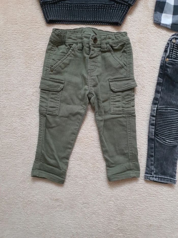9/12 mois lot mi saison garçon jean slim motard et cargo slim pull maille et chemise carreaux - photo numéro 2