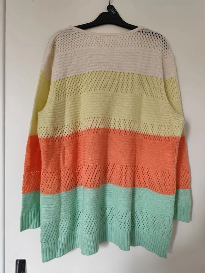 Joli pull ajouré multicolore taille 52 en acrylique - photo numéro 2