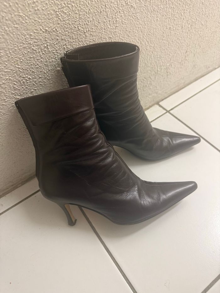 Bottines cuir marron/bordeaux T37