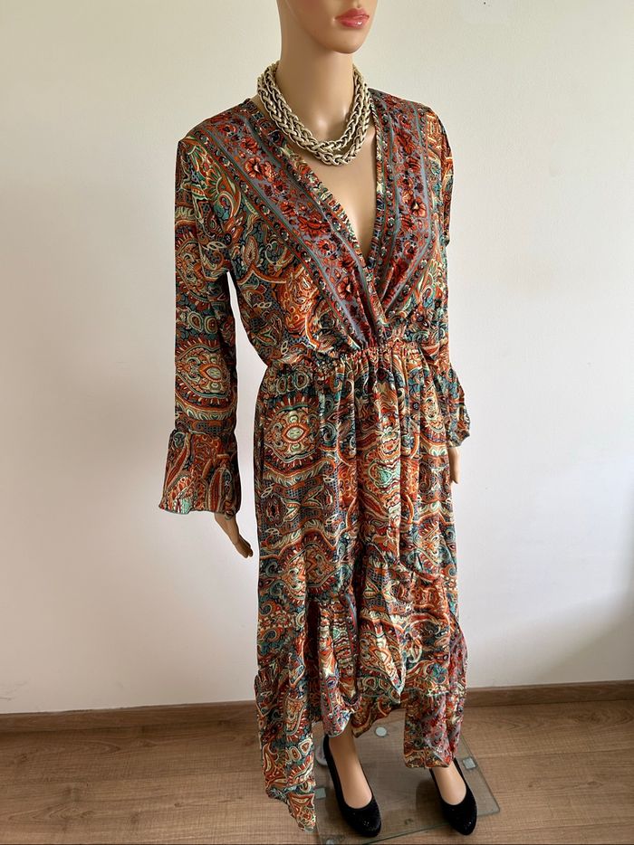 Robe longue imprimée neuve en soie Corte Hindu taille unique - photo numéro 2