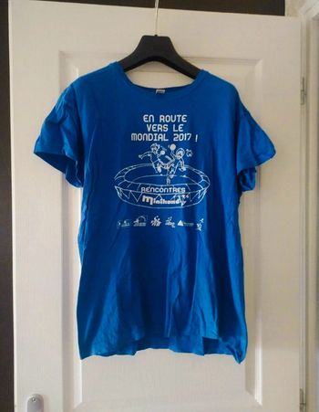 T-shirt rétro en coton bleu et blanc vintage taille s handball