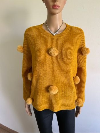 Pull jaune moutarde avec pompons Only taille S TBE