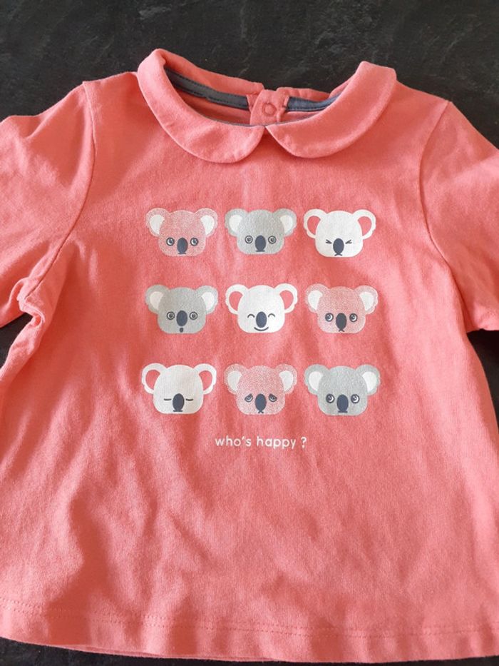 T-shirt fille manches longues corail koalas 12 mois - photo numéro 2