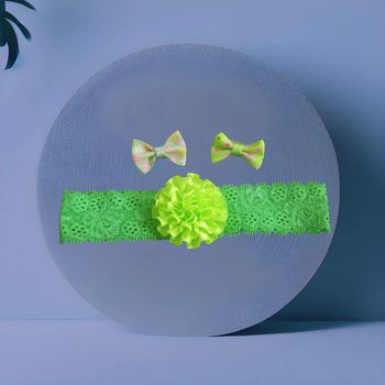 🌴 Lot de 2 barettes noeud et 1 bandeau dentelle vert