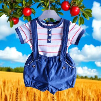 SERGENT MAJOR - NEW - 2P BÉBÉ GARCON SALOPETTE SHORT + TEE-SHIRT ASSORTI 1M