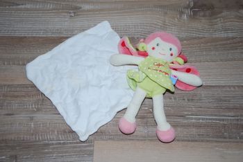 Doudou Poupée sucre d'orge fille fée rose vert à pois mouchoir