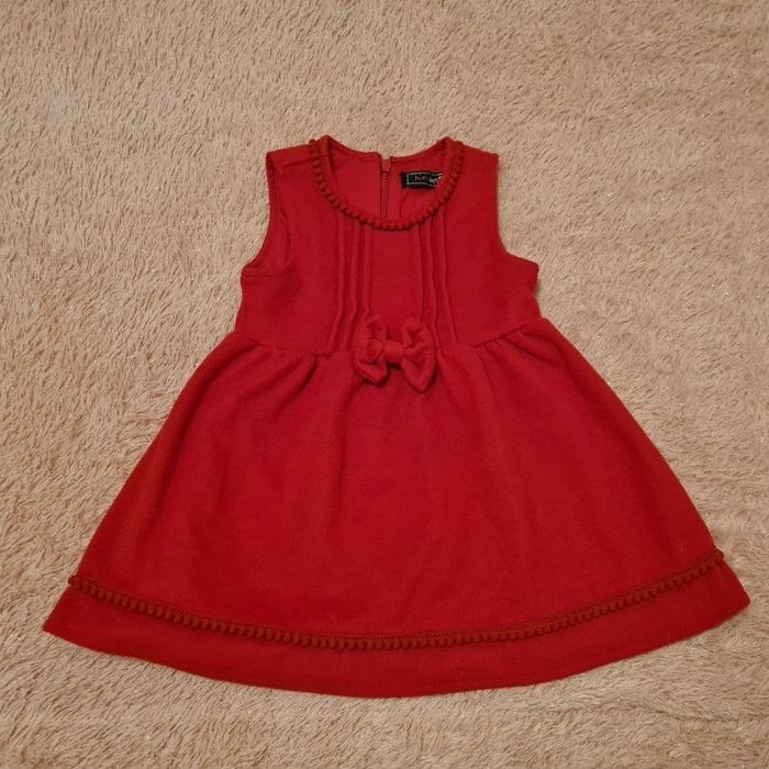 Robe en feutre rouge + veste cardigan 12 mois - photo numéro 2