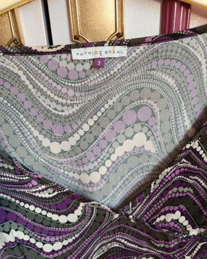 Haut noir imprimé violet gris Bréal T.3(40) - photo numéro 5