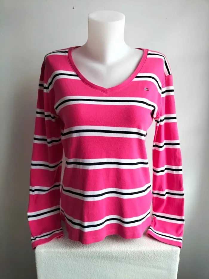 Pull Femmes Fin et Léger Col V 100% Coton - Tommy Hilfiger - Taille L