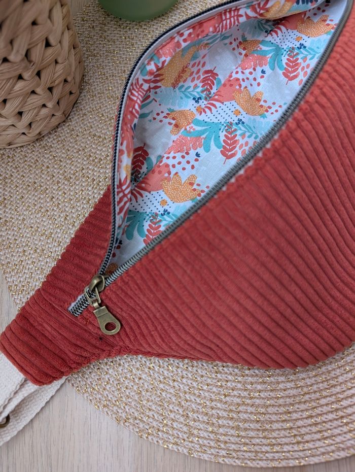 Sac banane femme en velours cotelé orange - photo numéro 3