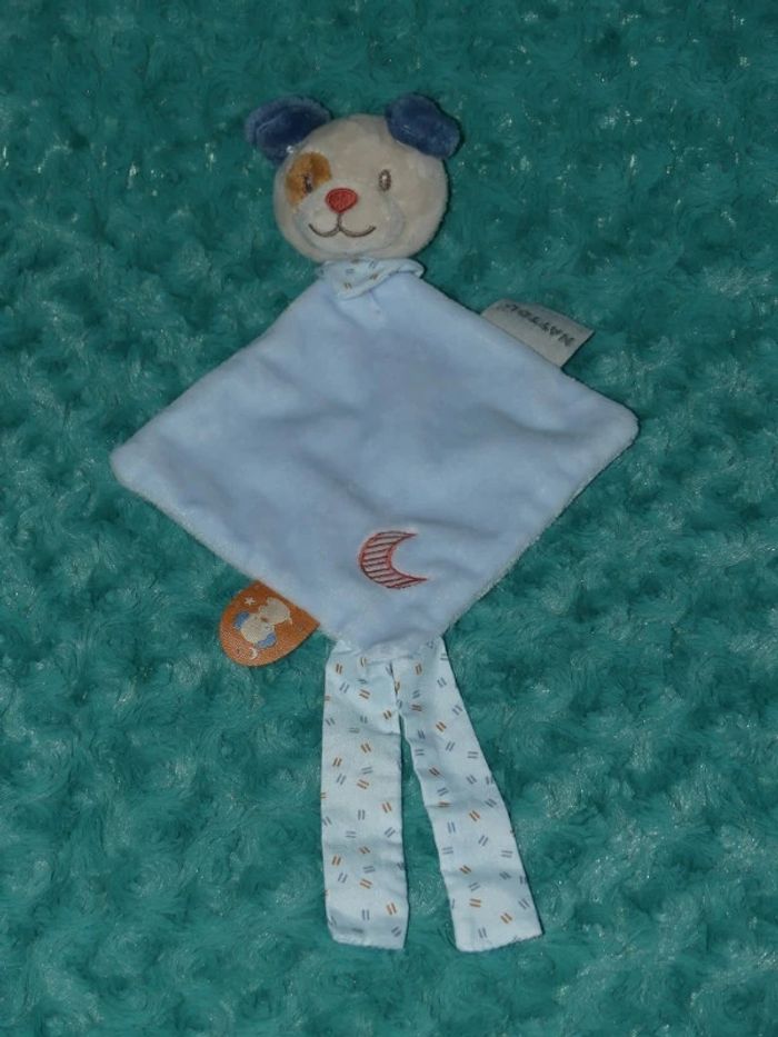 Doudou chien plat beige bleu Nattou 🐶parfait état