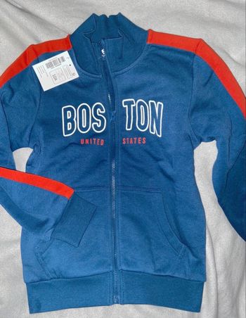 Gilet zippé la halle 10 ans bleu rouge boston neuf