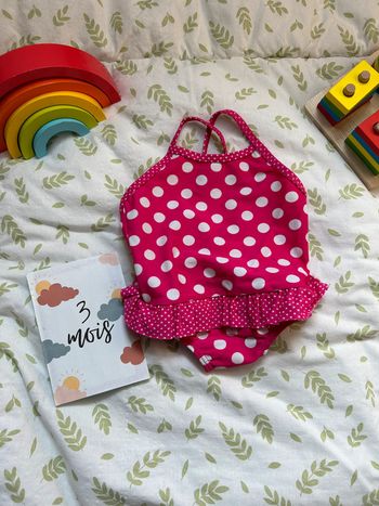 maillot de bain 1 pièce rose à pois blanc 3 mois grain de blé