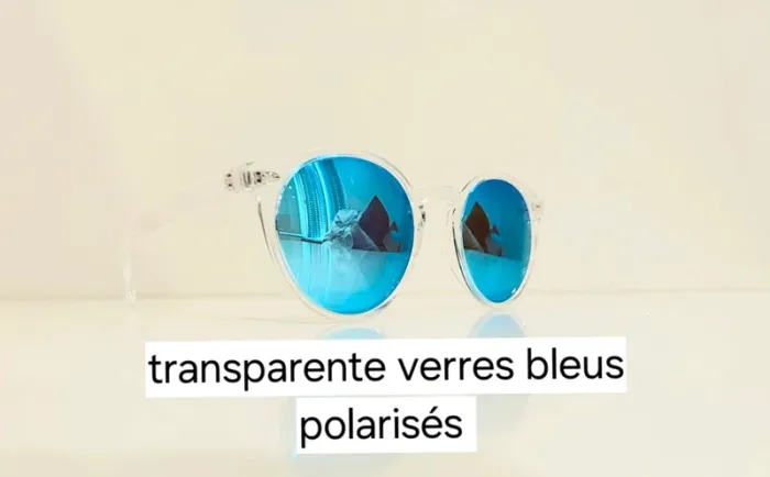 Lunette de soleil mixte Polarisée transparente verres bleus miroités uvprotection catégorie 3