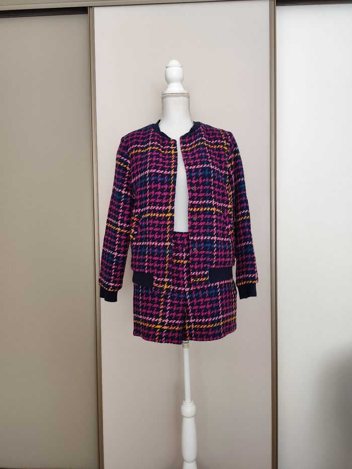 Tailleur short Morgan taille 38 tweed bleu marine a motif automne hiver