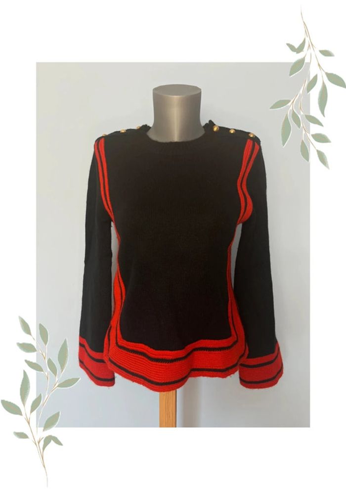 Pull Noir à Bandes Rouges – Alexander McQueen – Taille L 🖤