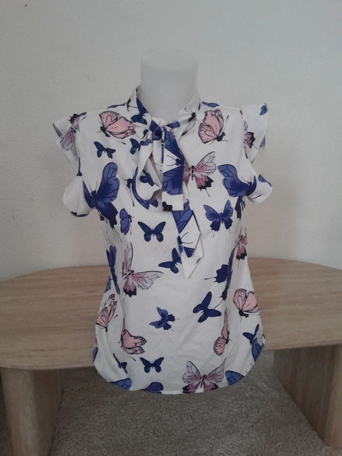 Blouse manches courtes 💫 col à noué 💫Shein💫Taille 38
