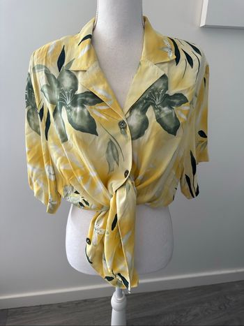 Chemisier à fleurs jaune et kaki Vintage T50 5XL