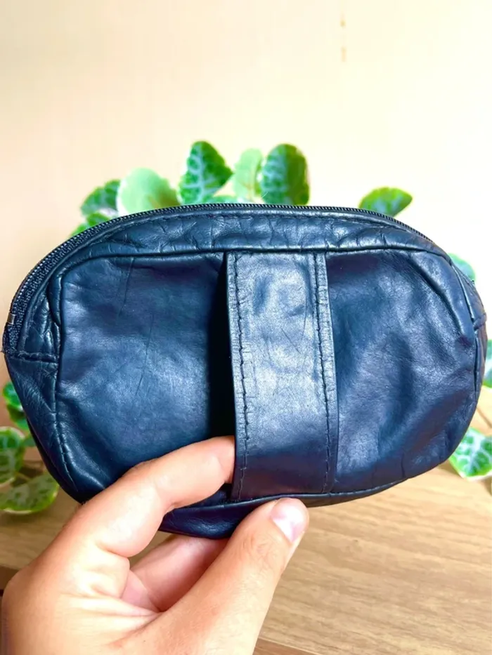 pochette noir vintage cuir vintage poche zip pratique casual unisexe - photo numéro 3